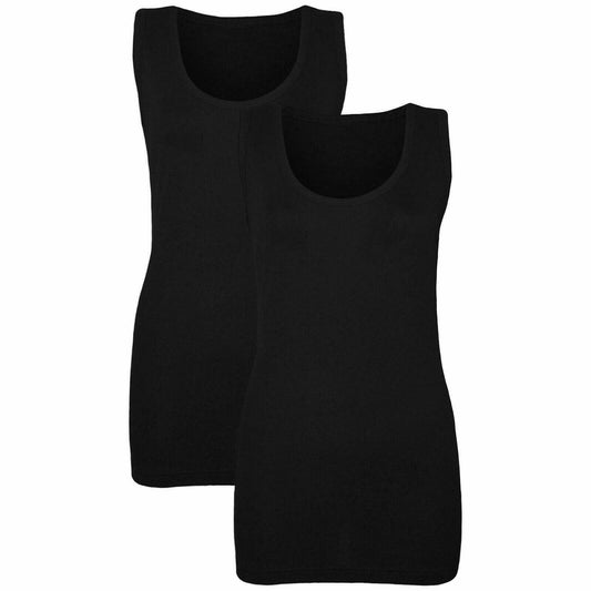 Women'S Ladies Fitted Ribbed Vest Tank Tops Cotton Stretchy Vest UK Sizes 14-28